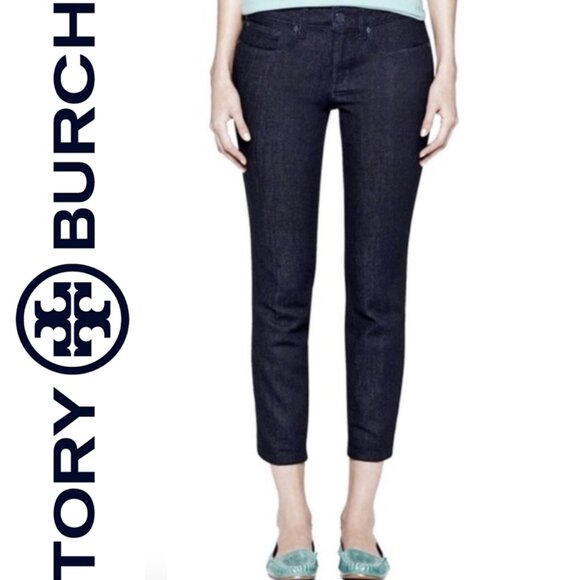 👖 Tory Burch Dark Wash Skinny Cropped Jeans 👖 - Picture 1 of 9